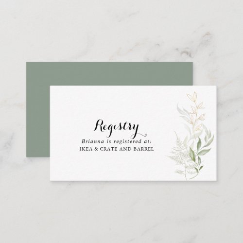 Gold Green Foliage Wedding Gift Registry  Enclosure Card
