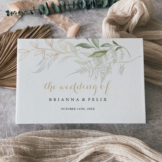 Gold Green Foliage Wedding Guest Book (Creator Uploaded)