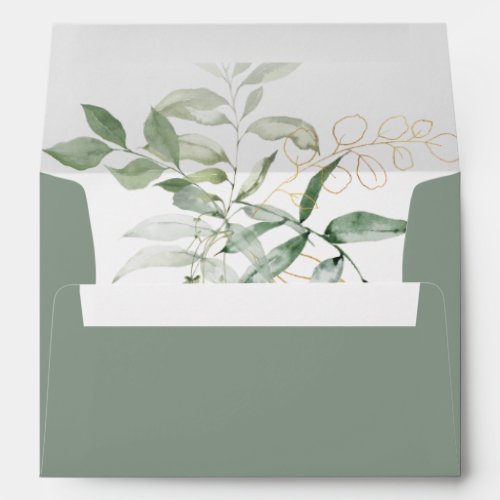 Gold Green Foliage Wedding Invitation  Envelope