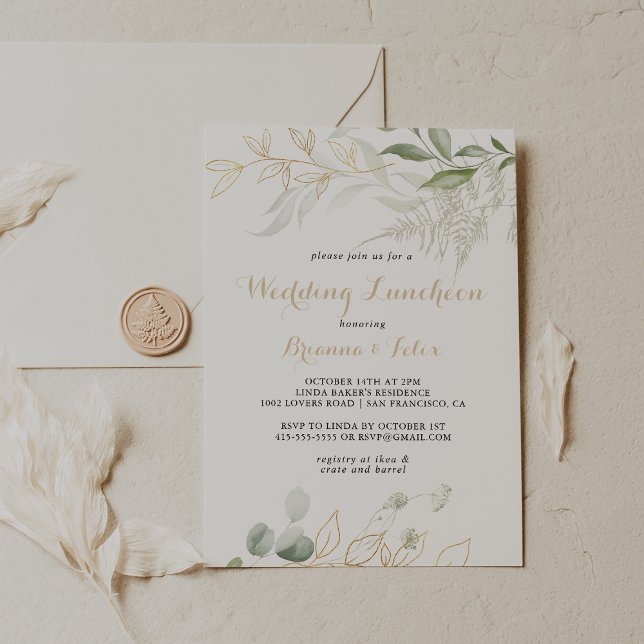 Gold Green Foliage Wedding Luncheon Bridal Shower  Invitation (Creator Uploaded)