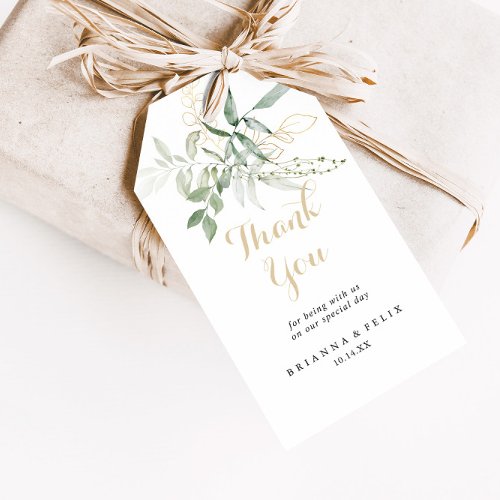 Gold Green Foliage Wedding Thank You Gift Tags