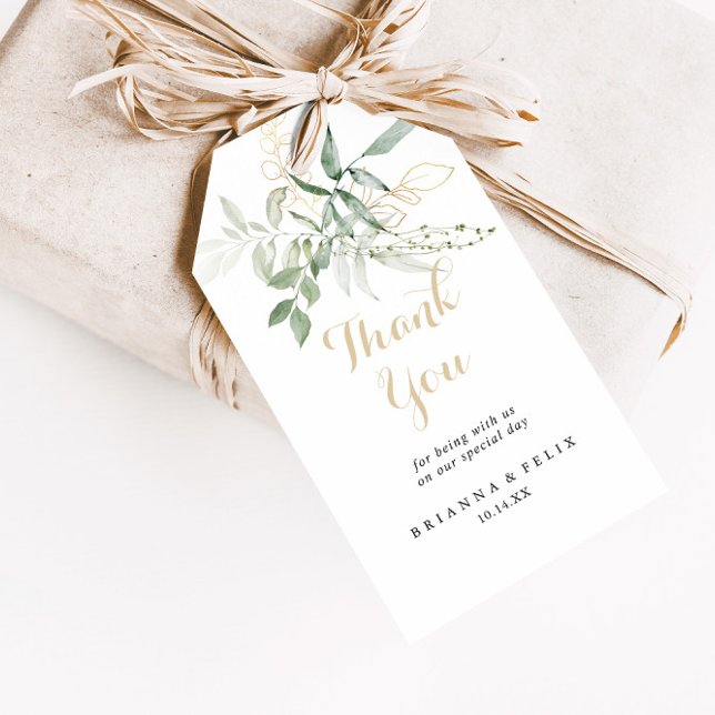 Gold Green Foliage Wedding Thank You Gift Tags (Creator Uploaded)
