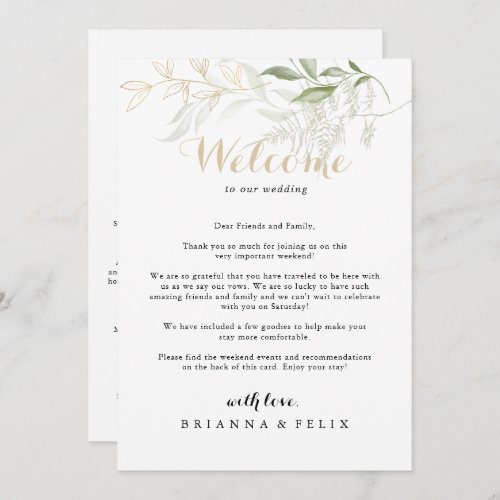 Gold Green Foliage Wedding Welcome Letter