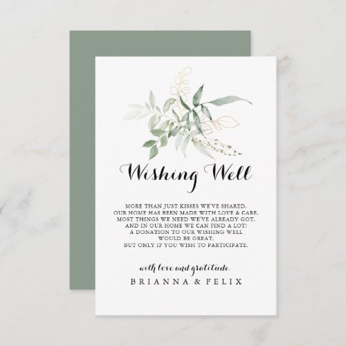 Gold Green Foliage Wedding Wishing Well  Enclosure Card
