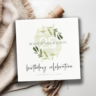 GOLD GREEN FOLIAGE WREATH ANY AGE 25TH BIRTHDAY NAPKINS