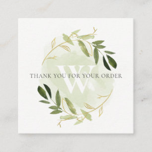 GOLD GREEN FOLIAGE WREATH LOGO SHOPPING THANK YOU SQUARE BUSINESS CARD