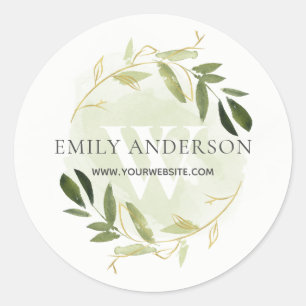 GOLD GREEN FOLIAGE WREATH PROFESSIONAL WEBSITE CLASSIC ROUND STICKER