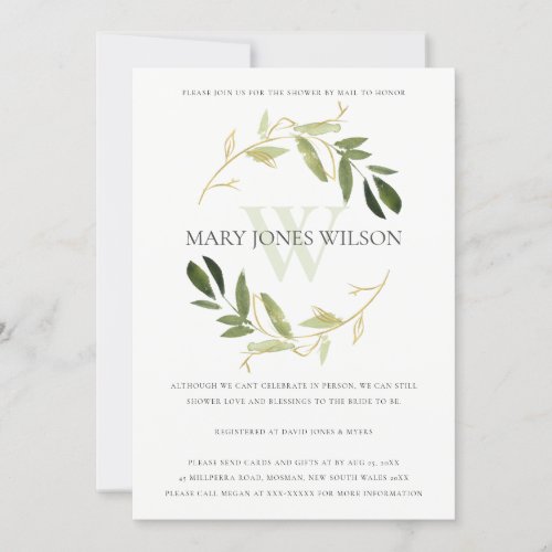GOLD GREEN FOLIAGE WREATH SHOWER BY MAIL CARD