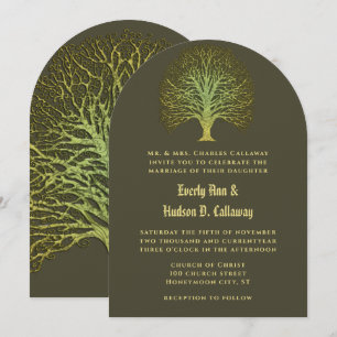 Gold Green Forest Wedding Invitation