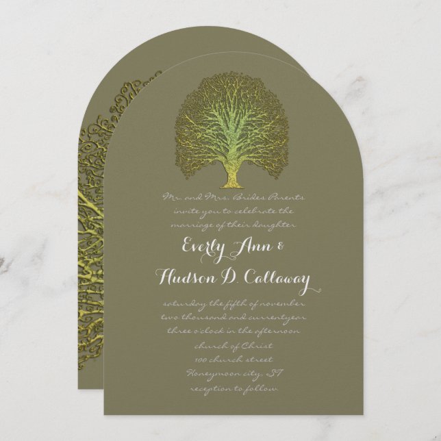 Gold Green Forest Wedding Invitation (Front/Back)