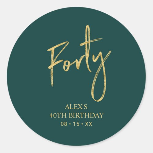 Gold  Green Forty 40th Birthday Favor Thank you Classic Round Sticker
