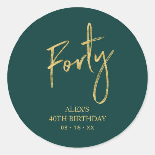 Gold & Green Forty 40th Birthday Favor Thank you Classic Round Sticker