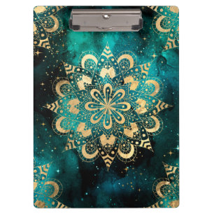 Gold & Green Galaxy Dharma Mandala Pattern Clipboard