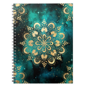Gold & Green Galaxy Dharma Mandala Pattern Notebook
