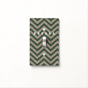 Gold & Green Glitter Chevron Light Switch Cover