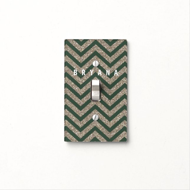 Gold & Green Glitter Chevron Light Switch Cover (In Situ)