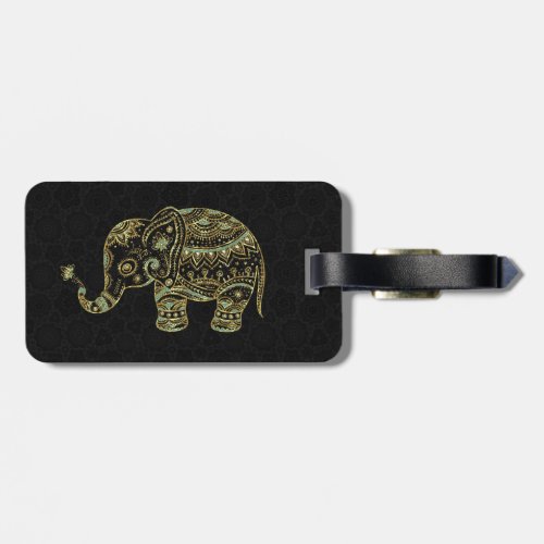 Gold  Green Glitter Floral Elephant Luggage Tag