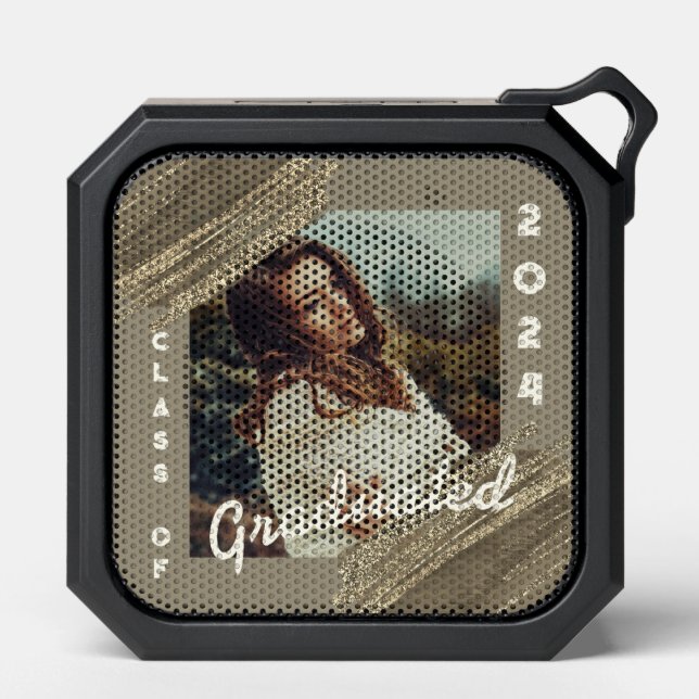 Gold Green Graduated Photo Graduation Announcement Bluetooth Speaker (Front)
