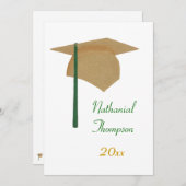 Gold & Green Graduation Cap and Tassel Invitations (Front/Back)