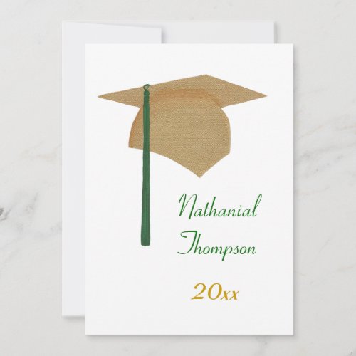 Gold &amp; Green Graduation Cap and Tassel Invitations