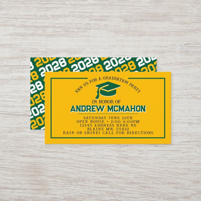 Gold & Green Graduation Mini Graduation Invites (Gold & Green Mini Graduation Invitations for friends, classmates, teammates or announcement inserts)