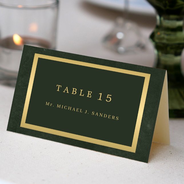 Gold green guest name wedding place card  (Creator Uploaded)