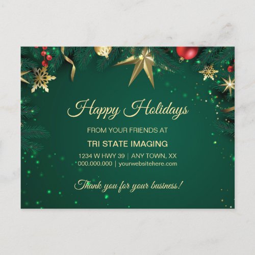 Gold Green Holiday Decor Customer Appreciation Postcard