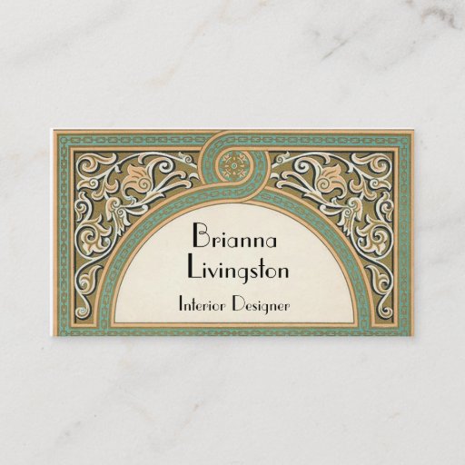 Customizable Gold Green Interior Designer Business Card