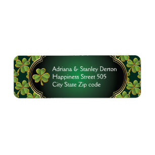 Gold, green Irish clover and frame wedding Label