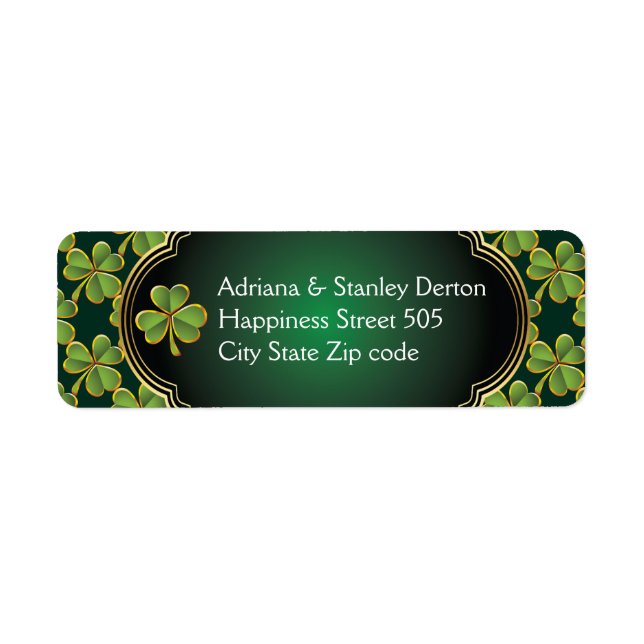 Gold, green Irish clover and frame wedding Label (Front)