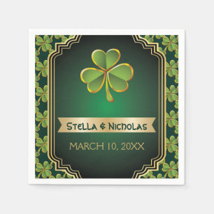 Gold, green Irish clover and frame wedding Napkins