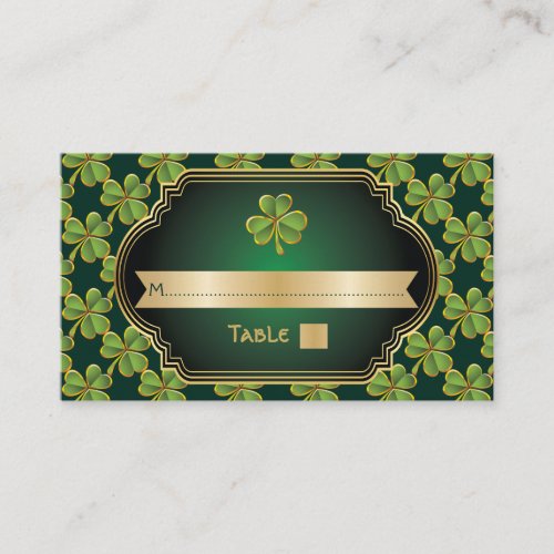 Gold green Irish clover  frame wedding place card