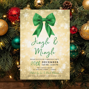 Gold Green Jingle Mingle Christmas Winter Wonder Invitation