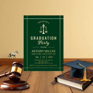 Gold, green law school graduation Class Of 2026 Foil Invitation
