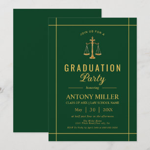 Gold, green law school graduation Class Of 2026 Invitation