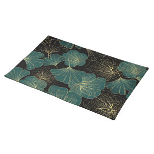 Gold green leaves cloth placemat