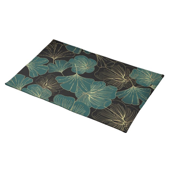 Gold green leaves  cloth placemat (On Table)