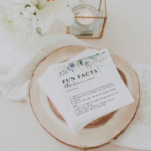 Gold Green Leaves Trivia Fun Facts Wedding Napkins