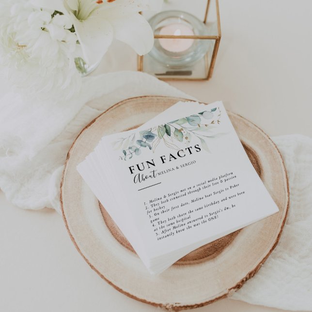 Gold Green Leaves Trivia Fun Facts Wedding  Napkins (Creator Uploaded)