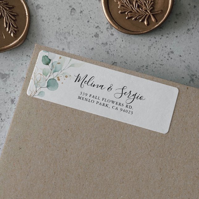Gold Green Leaves Wedding Return Address Label (Creator Uploaded)