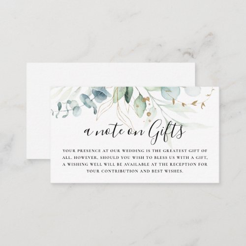 Gold Green Leaves Wedding Wishing Well  Enclosure Card