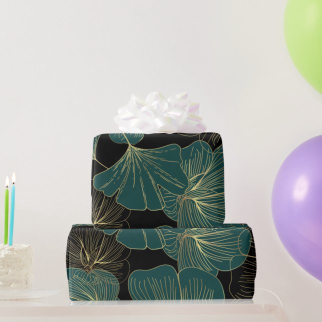 Gold green leaves  wrapping paper (Party Gifts)