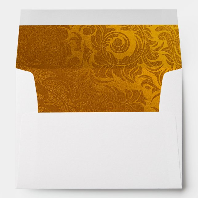 Gold Green Lined Autumn Wedding Envelope (Back (Bottom))