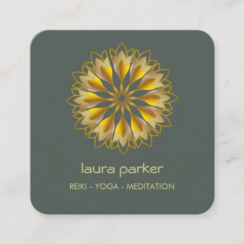 Gold Green Lotus Flower Yoga Holistic Meditation  Square Business Card