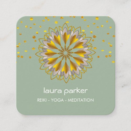 Gold Green Lotus Flower Yoga Holistic Meditation  Square Business Card