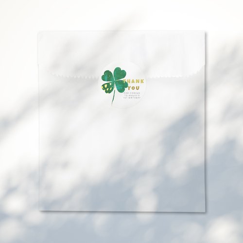Gold Green Lucky Clover 1st Birthday Thank You  Classic Round Sticker