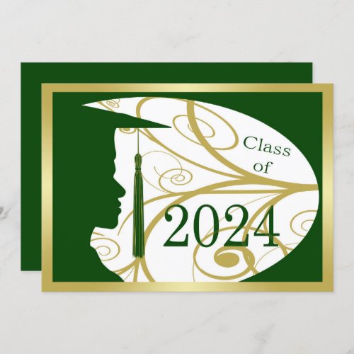 GoldGreen Man Silhouette 2024 Graduation Party Invitation