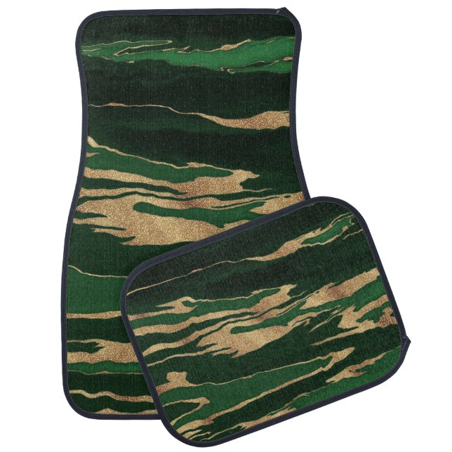 Gold Green Marble Abstract Painting Car Floor Mat (Set)