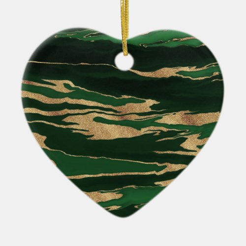 Gold Green Marble Abstract Painting Ceramic Ornament