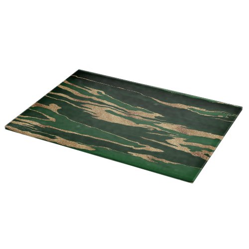 Gold Green Marble Abstract Painting Cutting Board